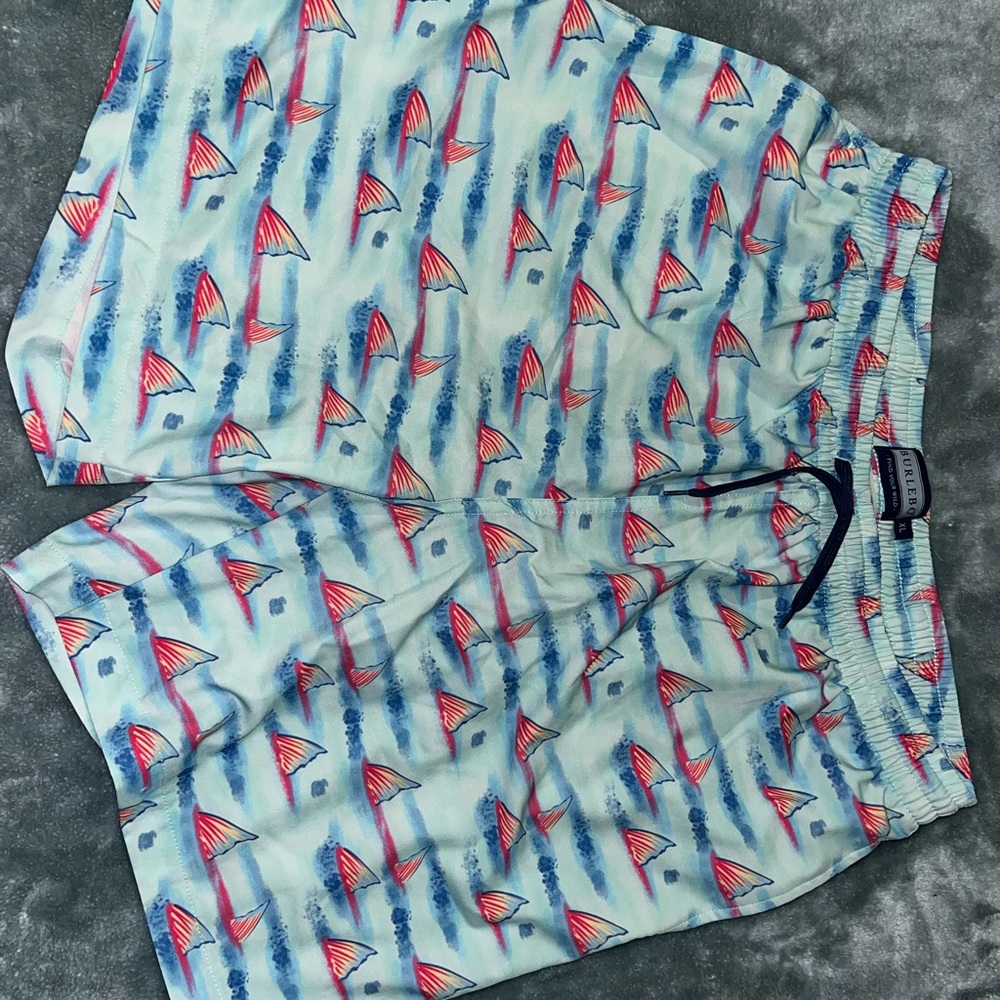 BURLEBO Blue and Red Swim Trunks with Lightweight Material and Adjustable Fit
